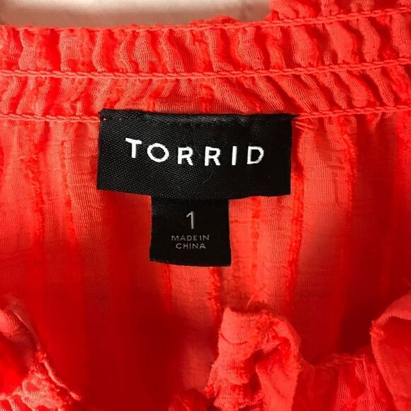 Torrid Stripe Gauze Lace-Up Peasant Top Size 1 - Picture 4 of 6